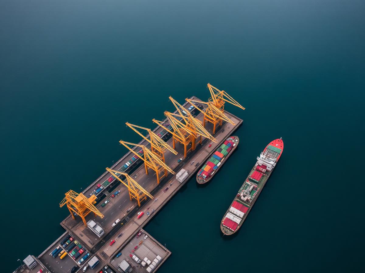 Aerial view of a European container port